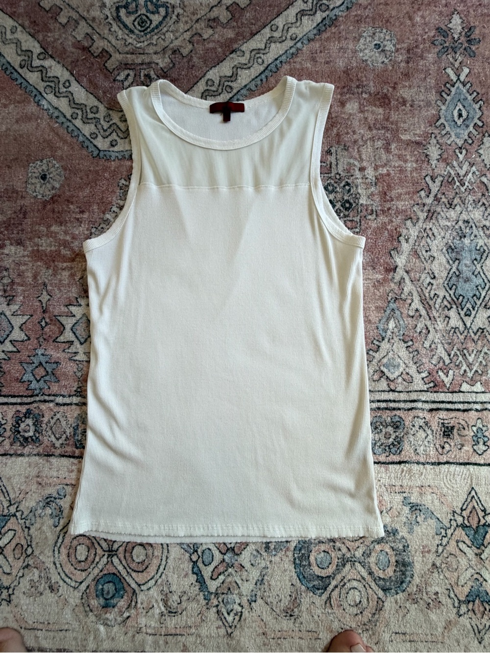 BKE White Ribbed Crewneck Sleeveless Tank with See-Through Neckline (Size XL)